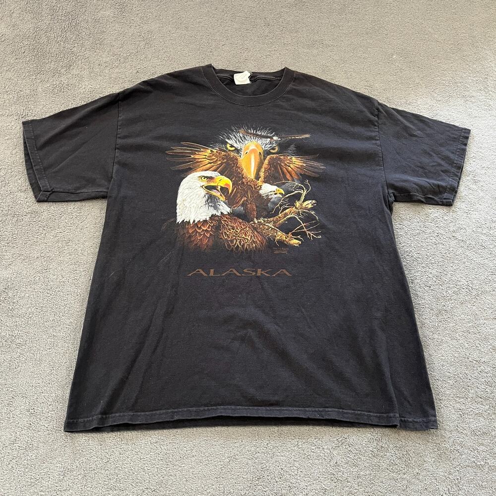 Hanes Beefy-T Bald Eagle Alaska Black Short Sleeves Graphic Tee Men's Size XL